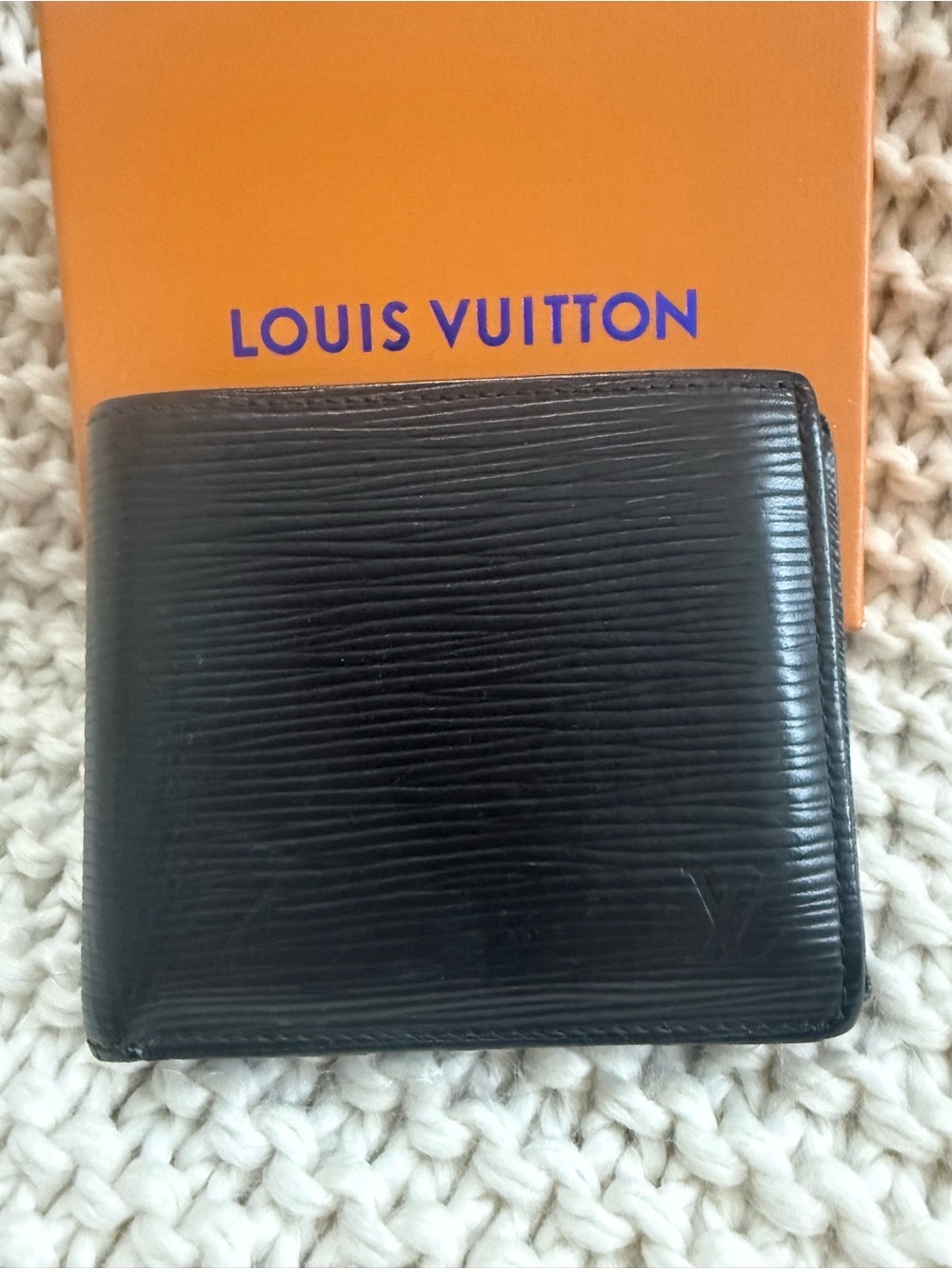 Louis Vuitton Black Epi Leather Black  Bi-Fold Wallet with Box
